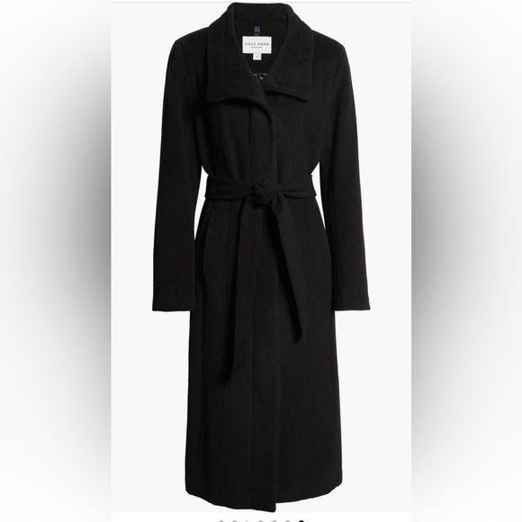 NWT Cole Haan Signature Slick Belted Long Coat Wool Blend Zip Snap Size 6 - Picture 1 of 16